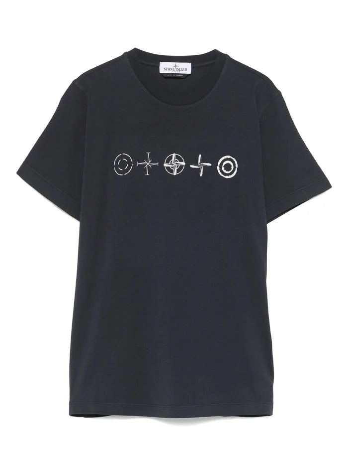 STONE ISLAND KIDS Boys Compass-motif T-shirt Navy - MAISONDEFASHION.COM