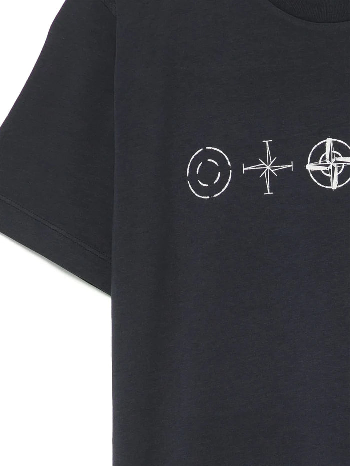 STONE ISLAND KIDS Boys Compass-motif T-shirt Navy - MAISONDEFASHION.COM