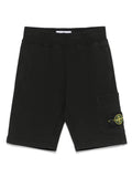 STONE ISLAND KIDS Boys Compass-Patch Elasticated Waistband Shorts Black - MAISONDEFASHION.COM