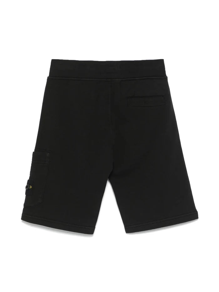 STONE ISLAND KIDS Boys Compass-Patch Elasticated Waistband Shorts Black - MAISONDEFASHION.COM
