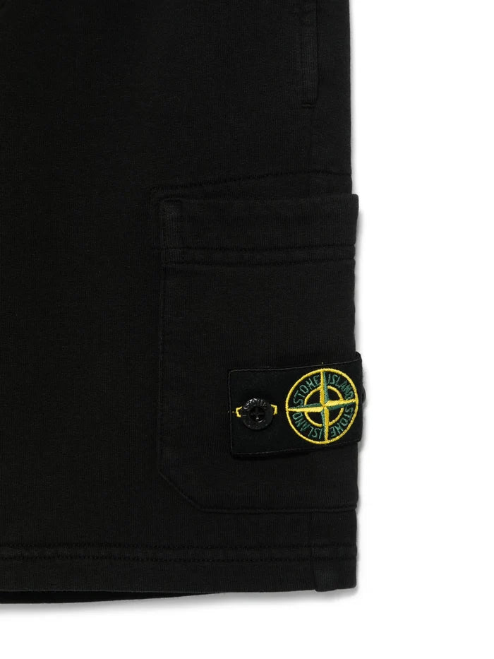 STONE ISLAND KIDS Boys Compass-Patch Elasticated Waistband Shorts Black - MAISONDEFASHION.COM