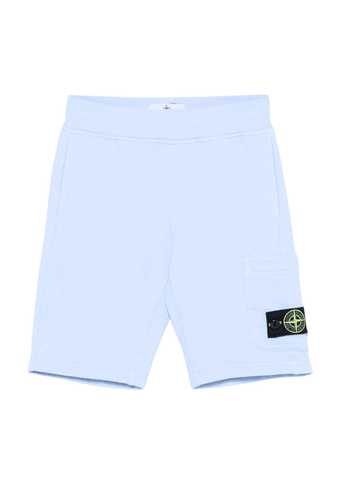 STONE ISLAND KIDS Boys Compass-Patch Elasticated Waistband Shorts Light Blue - MAISONDEFASHION.COM