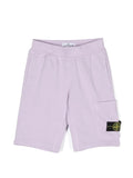 STONE ISLAND KIDS Boys Compass-Patch Elasticated Waistband Shorts Lilac - MAISONDEFASHION.COM