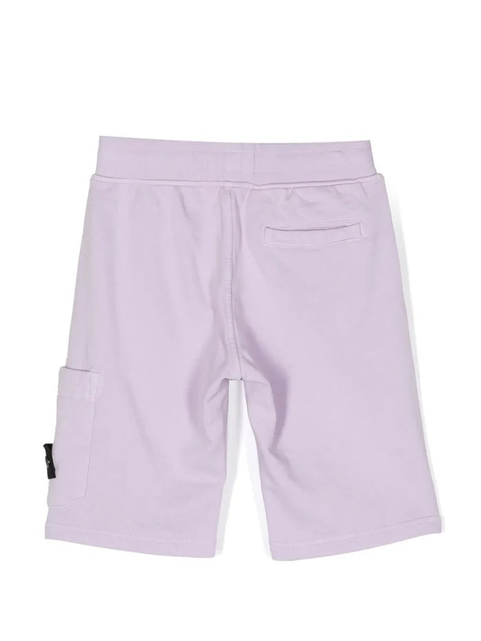 STONE ISLAND KIDS Boys Compass-Patch Elasticated Waistband Shorts Lilac - MAISONDEFASHION.COM