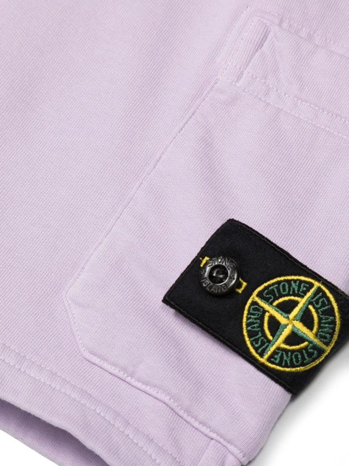 STONE ISLAND KIDS Boys Compass-Patch Elasticated Waistband Shorts Lilac - MAISONDEFASHION.COM