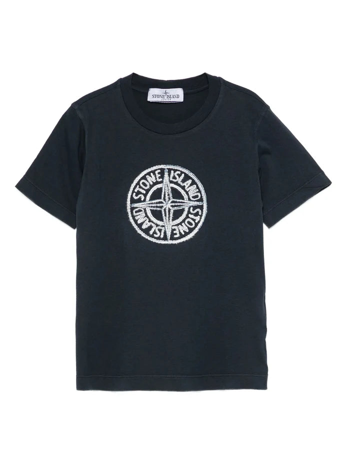 STONE ISLAND KIDS Boys Frosted Compass Embroidery T-shirt Navy - MAISONDEFASHION.COM