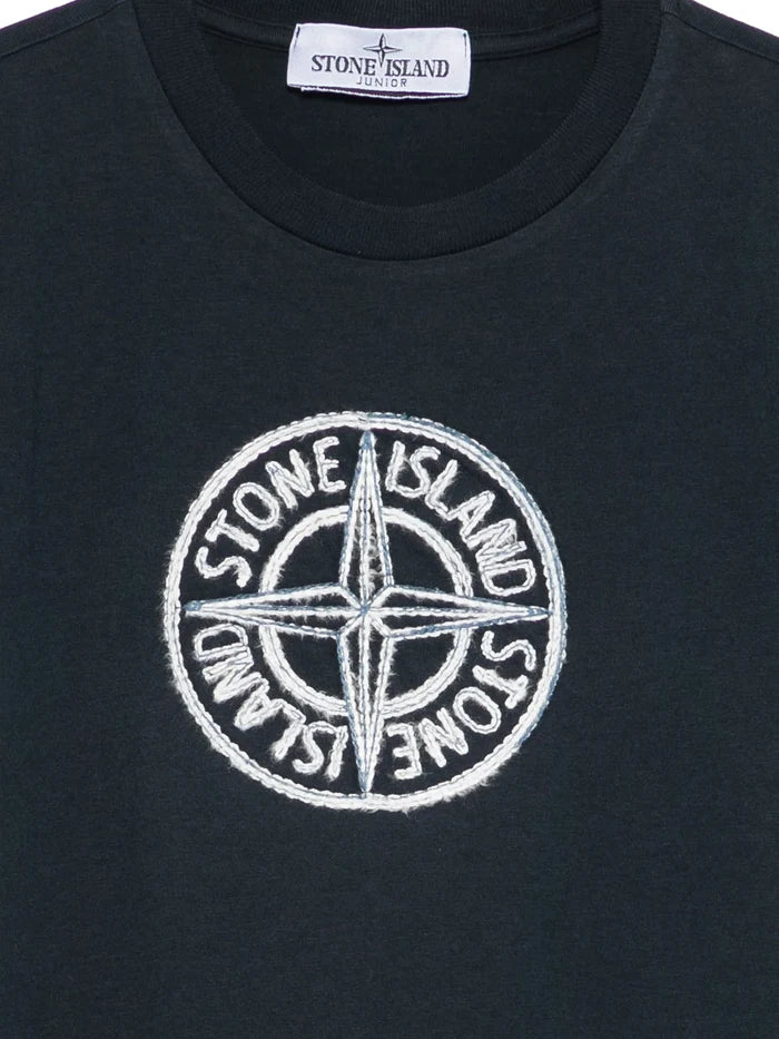 STONE ISLAND KIDS Boys Frosted Compass Embroidery T-shirt Navy - MAISONDEFASHION.COM