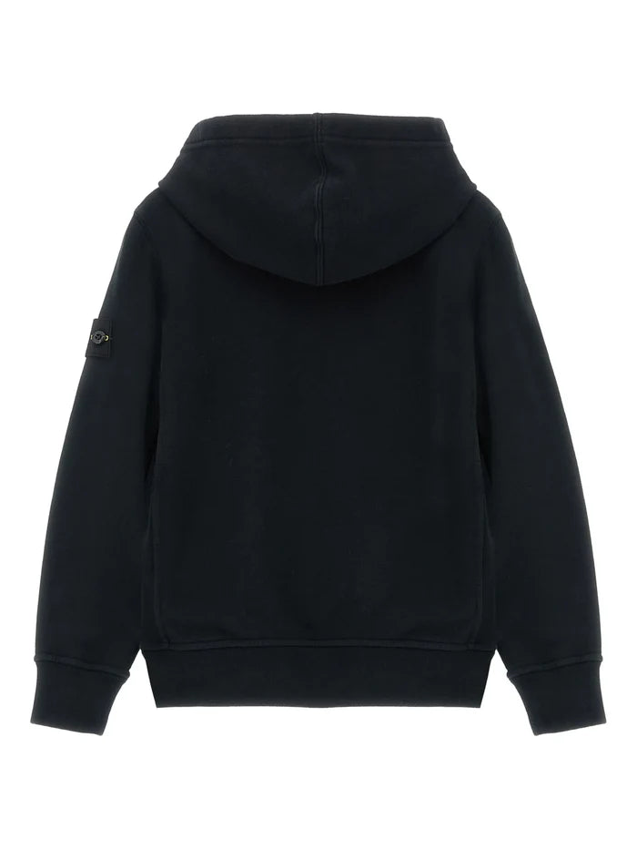 STONE ISLAND KIDS Boys Logo Badge Hoodie Black - MAISONDEFASHION.COM