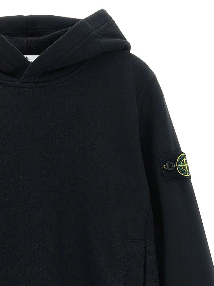 STONE ISLAND KIDS Boys Logo Badge Hoodie Black - MAISONDEFASHION.COM