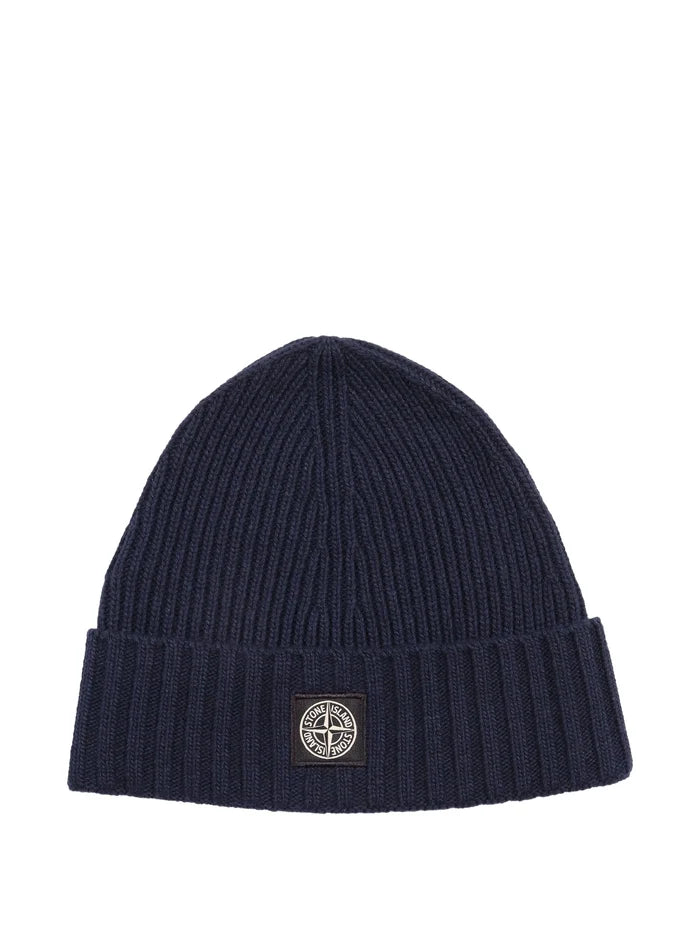 STONE ISLAND KIDS Boys Logo Patch Beanie Navy - MAISONDEFASHION.COM