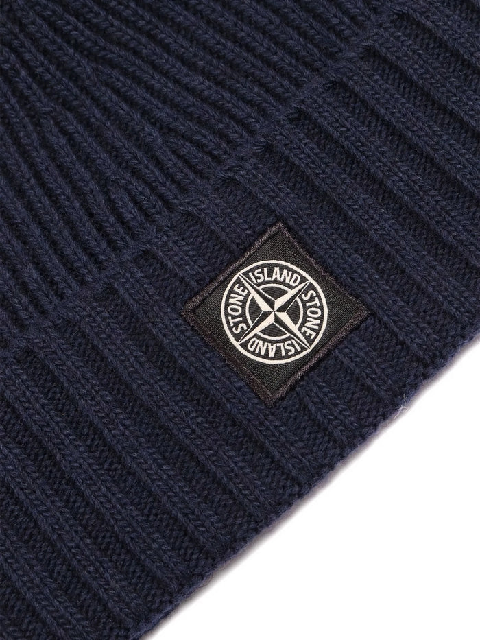 STONE ISLAND KIDS Boys Logo Patch Beanie Navy - MAISONDEFASHION.COM