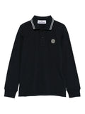 STONE ISLAND KIDS Boys Logo Patch Long-Sleeve Polo Shirt Navy - MAISONDEFASHION.COM