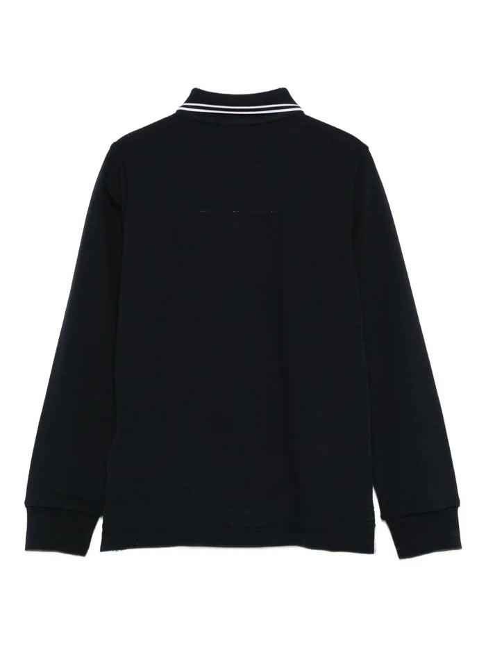 STONE ISLAND KIDS Boys Logo Patch Long-Sleeve Polo Shirt Navy - MAISONDEFASHION.COM