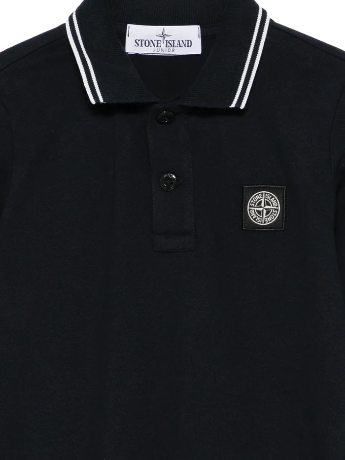 STONE ISLAND KIDS Boys Logo Patch Long-Sleeve Polo Shirt Navy - MAISONDEFASHION.COM