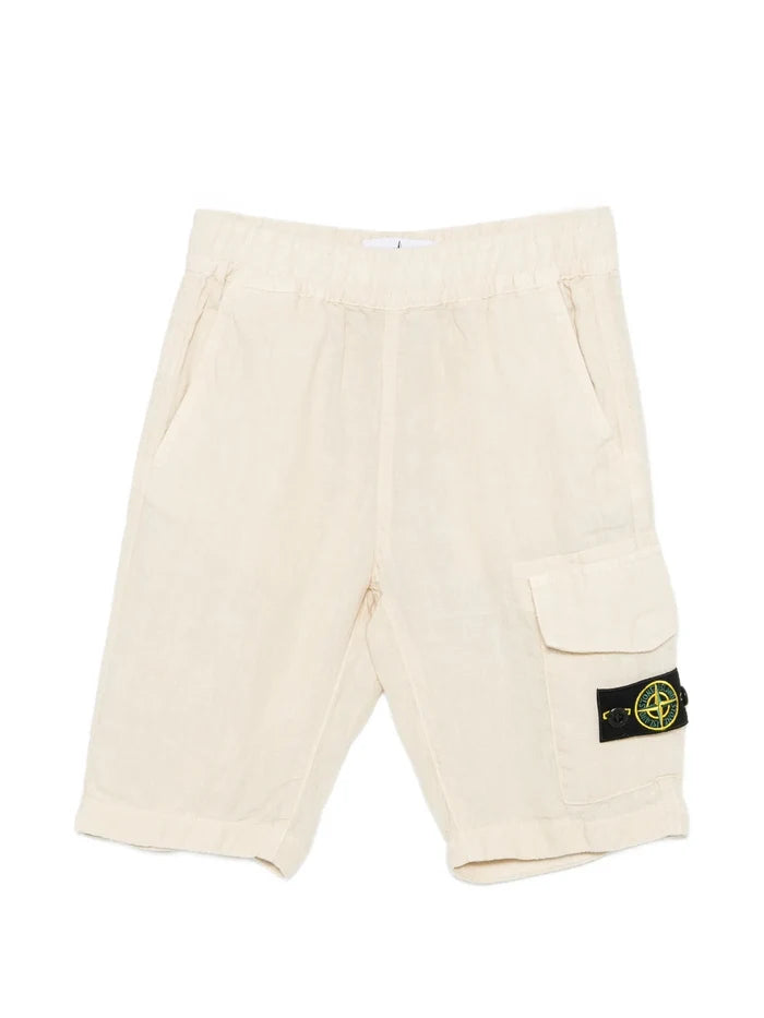 STONE ISLAND KIDS Boys Logo-patch Pocket Shorts Light Beige - MAISONDEFASHION.COM