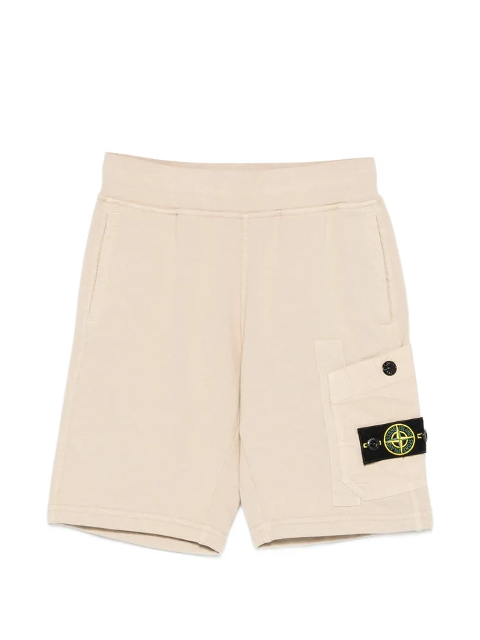 STONE ISLAND KIDS Boys Logo-patch Shorts Beige - MAISONDEFASHION.COM