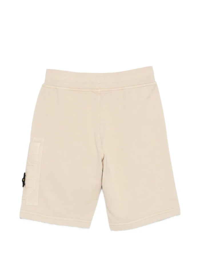 STONE ISLAND KIDS Boys Logo-patch Shorts Beige - MAISONDEFASHION.COM