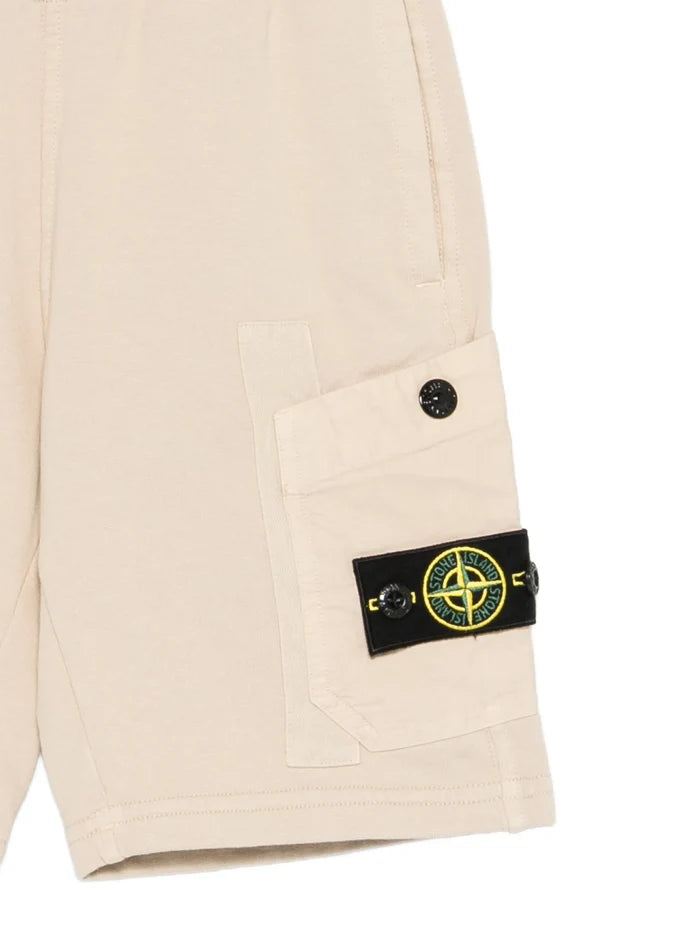 STONE ISLAND KIDS Boys Logo-patch Shorts Beige - MAISONDEFASHION.COM