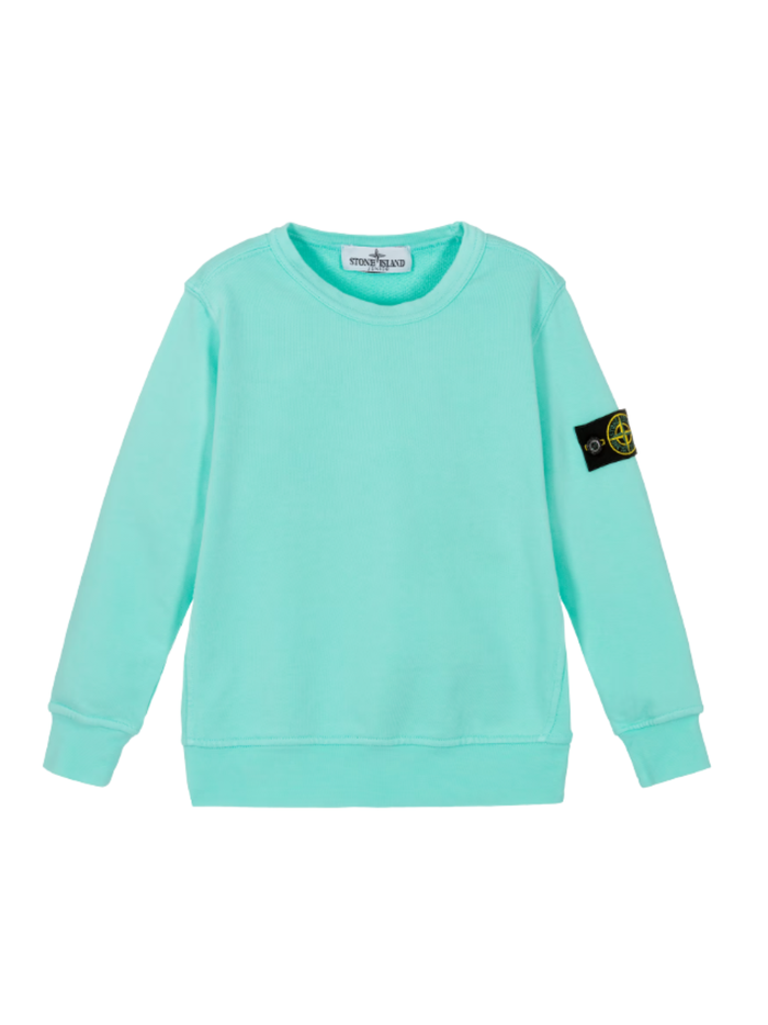 STONE ISLAND KIDS Boys Logo Patch Sweatshirt Aqua - MAISONDEFASHION.COM