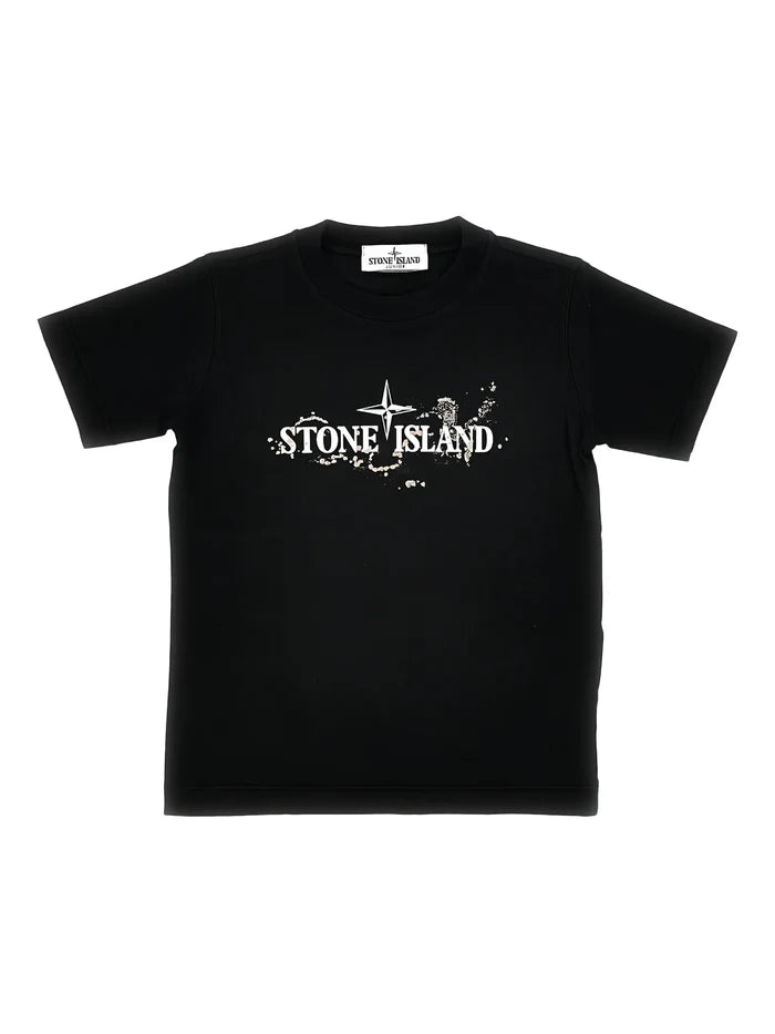 STONE ISLAND KIDS Boys Paint-Splatter Logo T-shirt Black - MAISONDEFASHION.COM