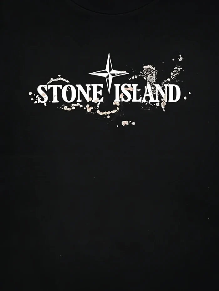 STONE ISLAND KIDS Boys Paint-Splatter Logo T-shirt Black - MAISONDEFASHION.COM
