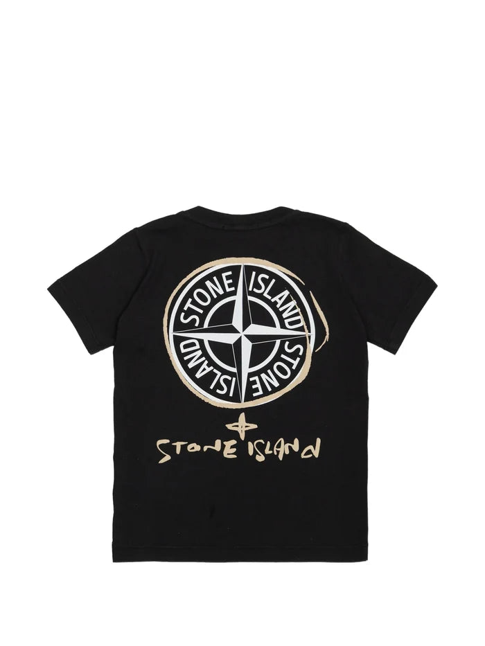 STONE ISLAND KIDS Boys Scribble Compass Print T-shirt Black - MAISONDEFASHION.COM