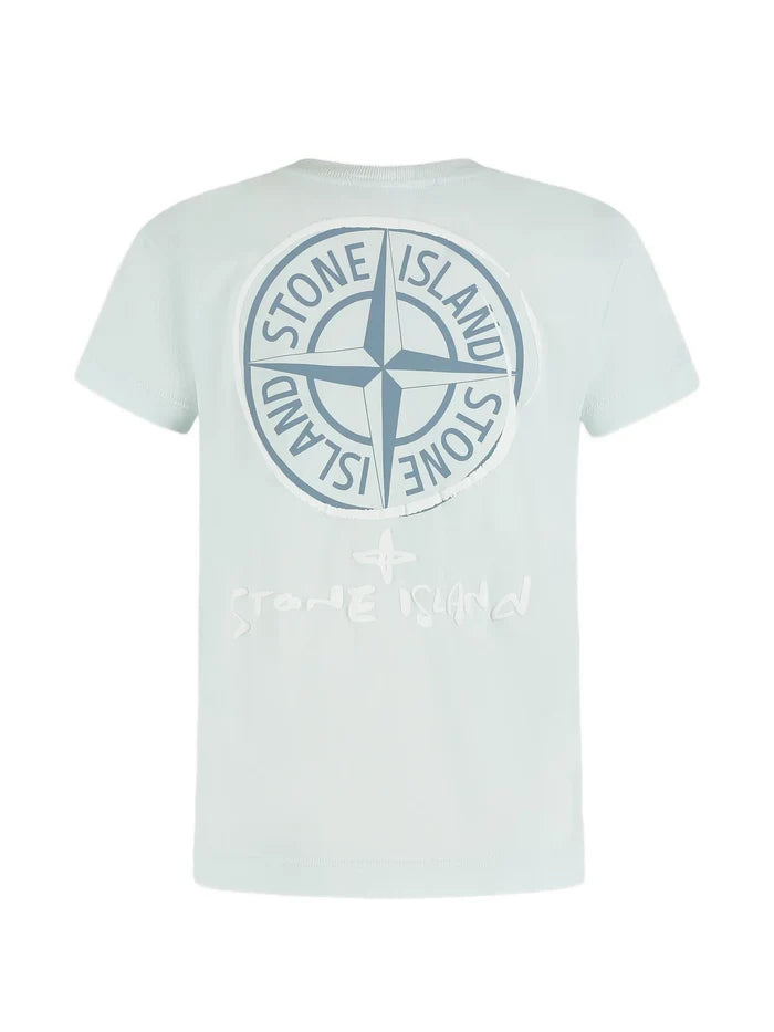 STONE ISLAND KIDS Boys Scribble Compass Print T-shirt Light Blue - MAISONDEFASHION.COM