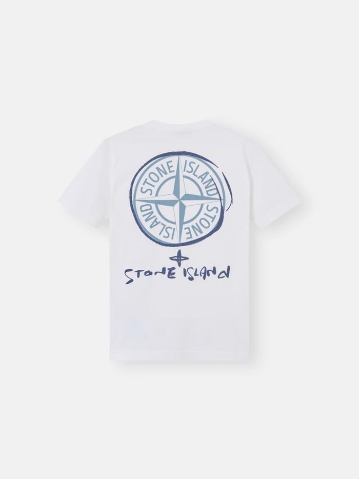 STONE ISLAND KIDS Boys Scribble Compass Print T-shirt White - MAISONDEFASHION.COM