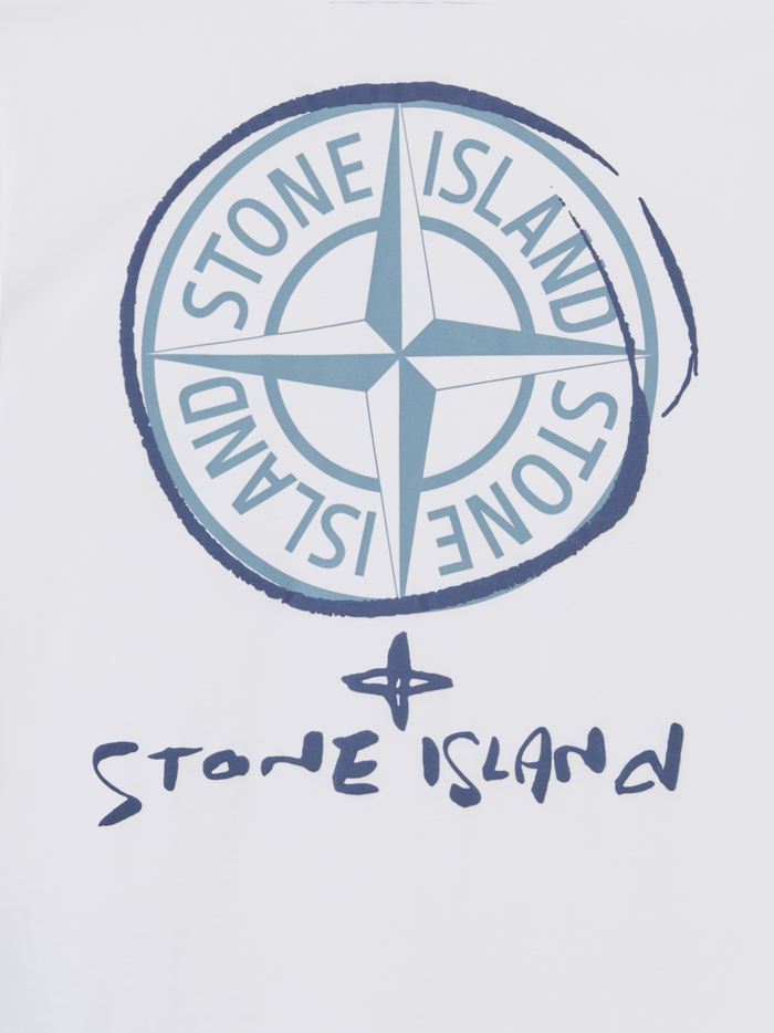 STONE ISLAND KIDS Boys Scribble Compass Print T-shirt White - MAISONDEFASHION.COM