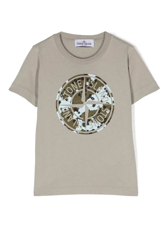 STONE ISLAND KIDS Camo Logo T-Shirt Grey - MAISONDEFASHION.COM