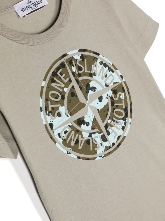 STONE ISLAND KIDS Camo Logo T-Shirt Grey - MAISONDEFASHION.COM