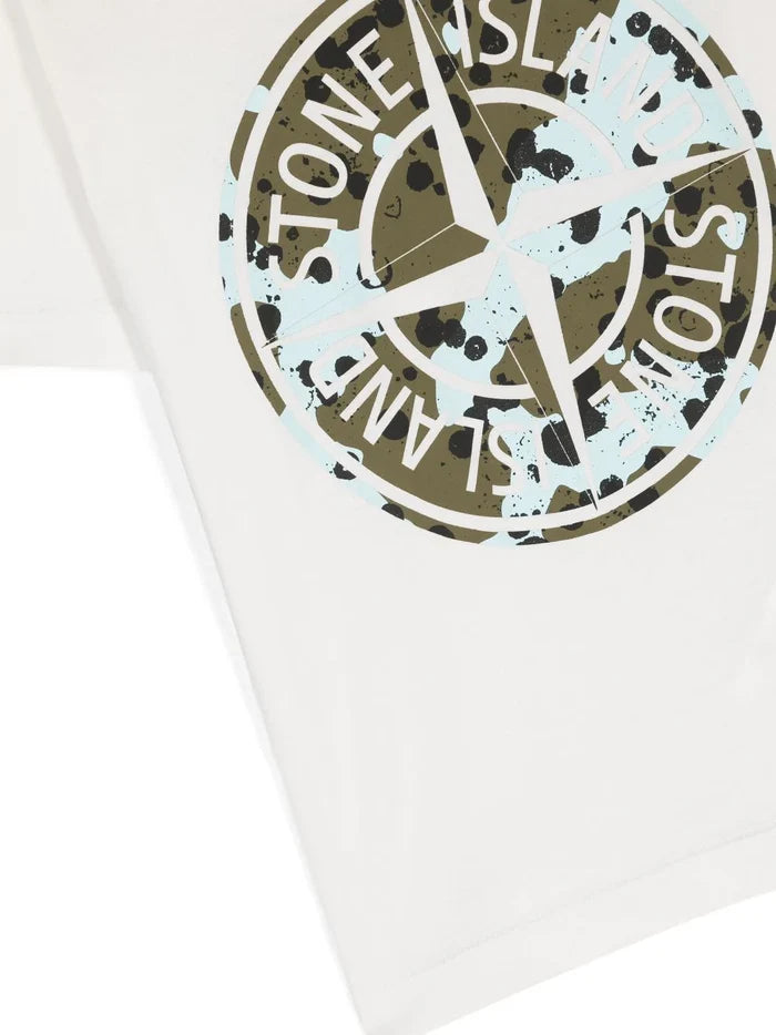 STONE ISLAND KIDS Camo Logo T-Shirt White - MAISONDEFASHION.COM