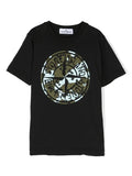 STONE ISLAND KIDS Camo Logo T-Shirt Black - MAISONDEFASHION.COM