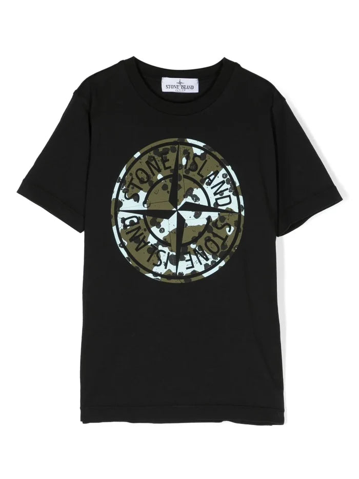 STONE ISLAND KIDS Camo Logo T-Shirt Black - MAISONDEFASHION.COM