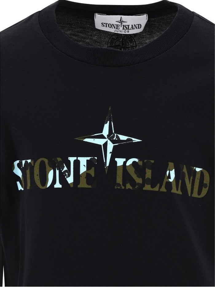 STONE ISLAND KIDS Logo Camo2 T-Shirt Black - MAISONDEFASHION.COM
