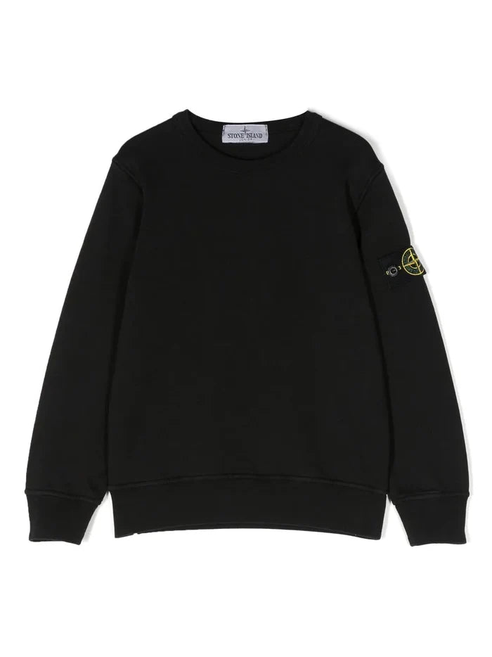 STONE ISLAND KIDS Compass Logo Patch Sweatshirt Black - MAISONDEFASHION.COM