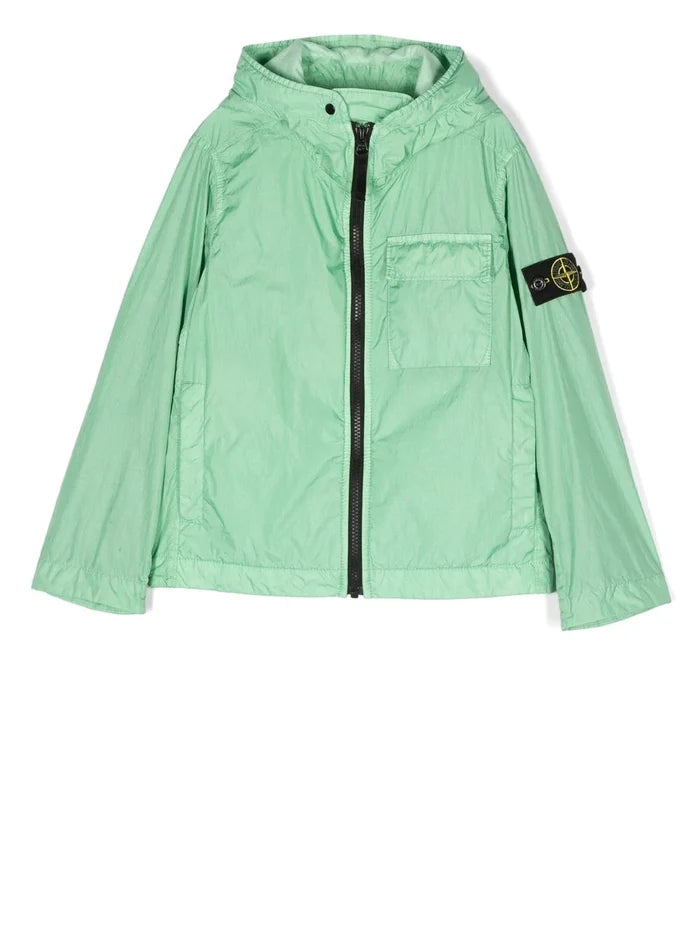 STONE ISLAND KIDS Compass Patch Hooded Jacket Green - MAISONDEFASHION.COM