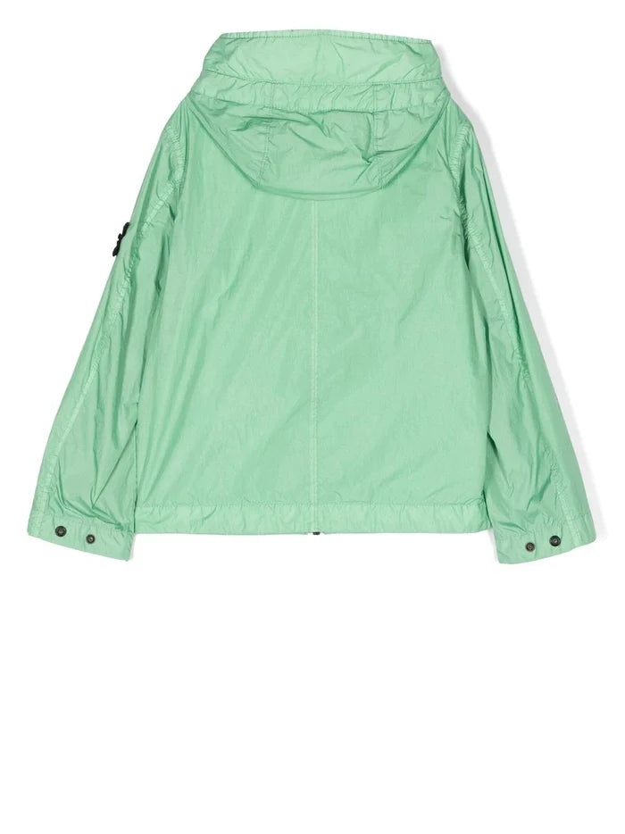 STONE ISLAND KIDS Compass Patch Hooded Jacket Green - MAISONDEFASHION.COM