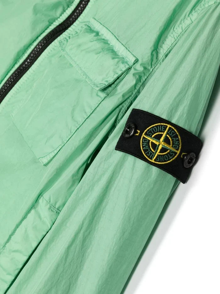 STONE ISLAND KIDS Compass Patch Hooded Jacket Green - MAISONDEFASHION.COM