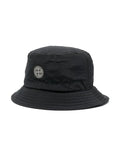 STONE ISLAND KIDS Compass Patch Nylon Bucket Hat Black - MAISONDEFASHION.COM