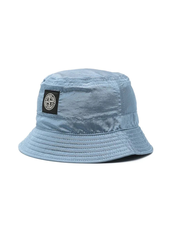 STONE ISLAND KIDS Compass Patch Nylon Bucket Hat Blue - MAISONDEFASHION.COM