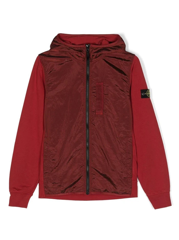 STONE ISLAND KIDS Compass Patch Nylon Hooded Jacket Red - MAISONDEFASHION.COM