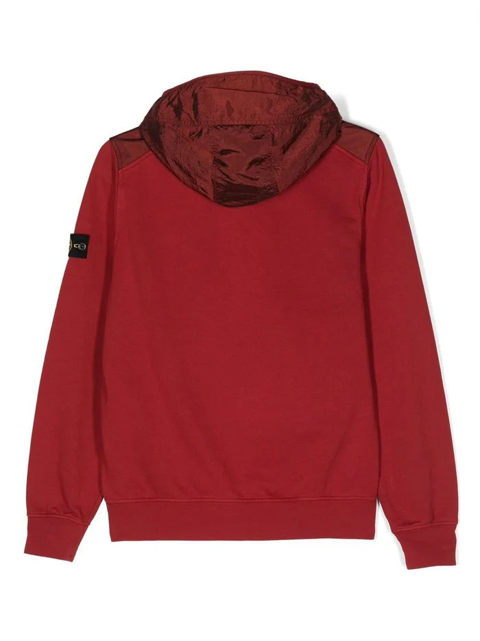 STONE ISLAND KIDS Compass Patch Nylon Hooded Jacket Red - MAISONDEFASHION.COM