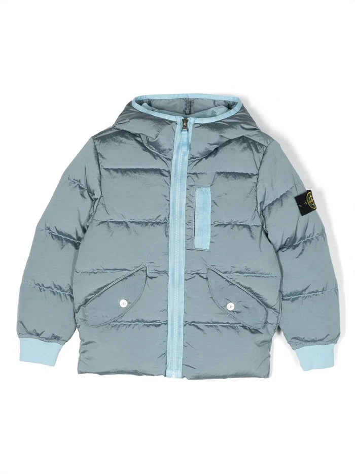 STONE ISLAND KIDS Logo Padded Jacket Blue - MAISONDEFASHION.COM