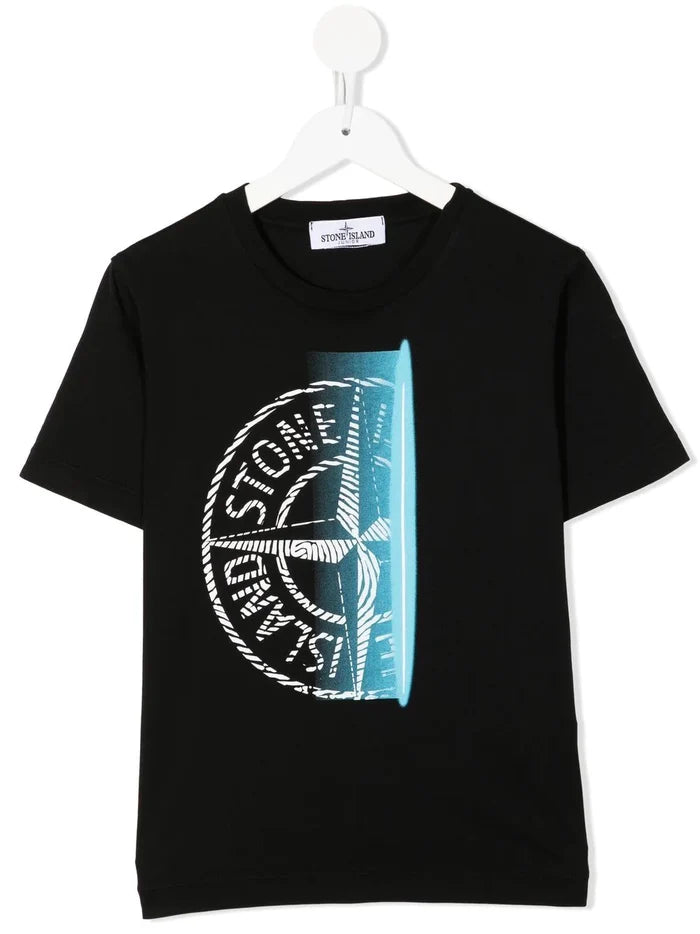STONE ISLAND KIDS Compass-print cotton T-shirt Black - MAISONDEFASHION.COM