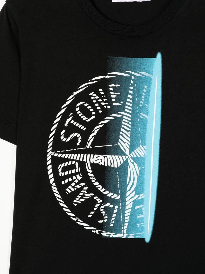 STONE ISLAND KIDS Compass-print cotton T-shirt Black - MAISONDEFASHION.COM