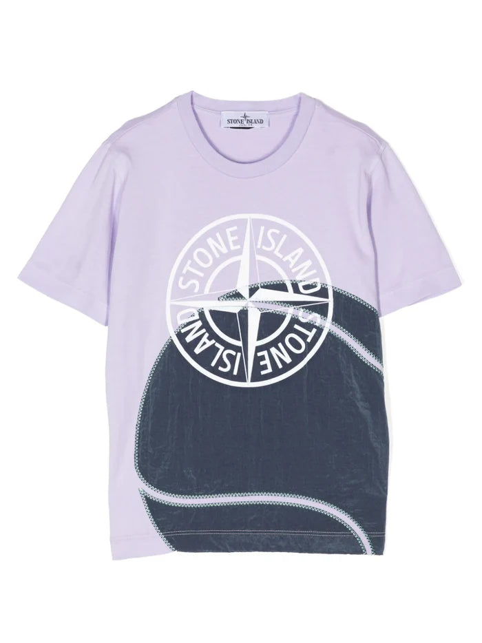 STONE ISLAND KIDS Contrast Nylon Detail T-Shirt Purple - MAISONDEFASHION.COM