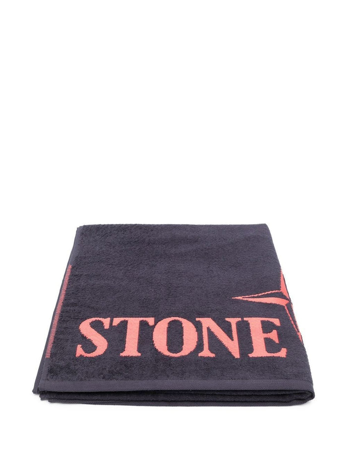 STONE ISLAND KIDS Logo Beach Towel Navy - MAISONDEFASHION.COM