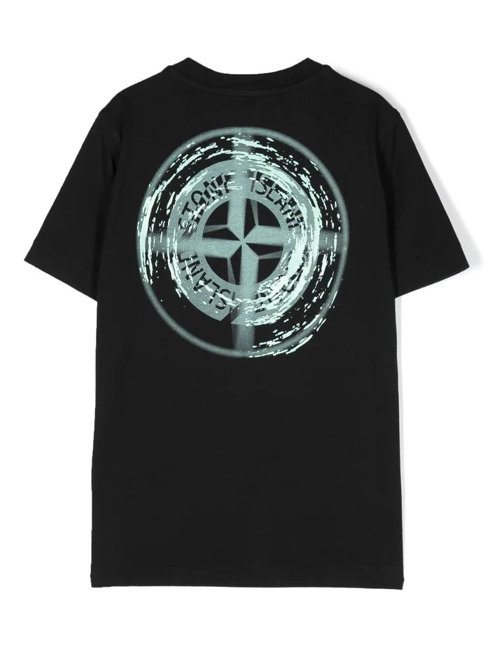 STONE ISLAND KIDS Logo Compass Back Print T-Shirt Black - MAISONDEFASHION.COM