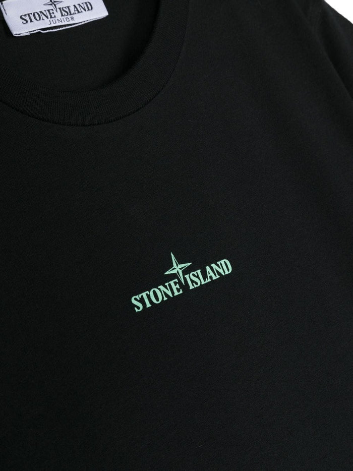 STONE ISLAND KIDS Logo Compass Back Print T-Shirt Black - MAISONDEFASHION.COM